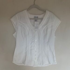 Soft Surroundings 100% Cotton Lace Trim Button-Up Top NEW with tags XL